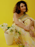 Lemon yellow floral saree set