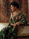 Emerald green floral jaal saree set