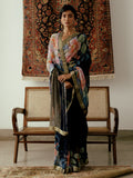 Large navy floral bunch saree set