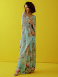 Light blue watercolor floral saree set