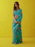 Torquish blue water colour floral saree set