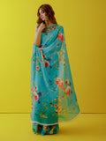 Torquish blue water colour floral saree set