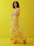 Mustard floral jaal saree set