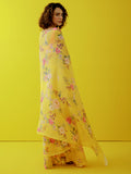 Mustard floral jaal saree set