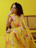 Mustard floral jaal saree set