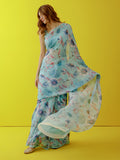 Sky blue floral saree set