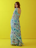 Sky blue floral saree set