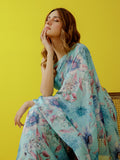 Sky blue floral saree set