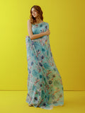 Sky blue floral saree set