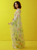 Lemon yellow floral saree set