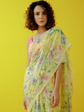Lemon yellow floral saree set