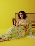 Lemon yellow floral saree set