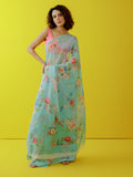 Mint green floral saree set