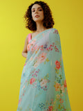 Mint green floral saree set