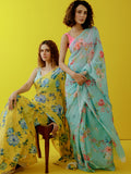 Mint green floral saree set