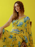Lemon abstract floral saree set