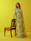 Lemon abstract floral saree set