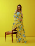 Lemon abstract floral saree set