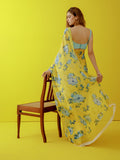 Lemon abstract floral saree set