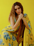Lemon abstract floral saree set