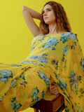 Lemon abstract floral saree set