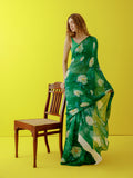 Emerald green abstract floral saree set