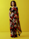 Black abstract floral saree set