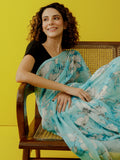 Sea blue abstract floral saree set