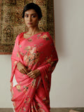 Nude Pink floral bunch saree set