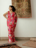 Bright pink floral bunch saree set