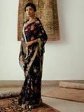 Black floral jaal saree set