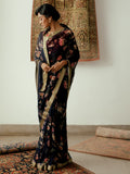 Black floral jaal saree set