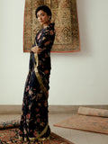 Black floral jaal saree set