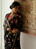 Black floral jaal saree set