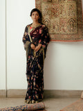 Black floral jaal saree set
