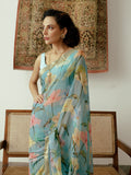 Light blue watercolor floral saree set