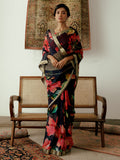Black large floral bunch saree set