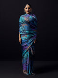 Blue abstract floral saree