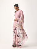 Pink abstract floral saree