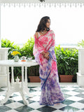 Pink blue floral saree