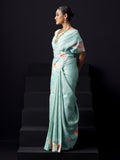 Coral blue Kanjivaram floral print saree