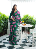 Emerald Green abstract floral saree