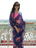 Deep violet multicolor floral saree