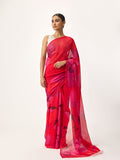 Red abstract floral saree