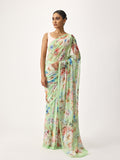 Mint green floral saree