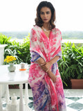 Pink blue floral saree