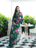Emerald Green abstract floral saree