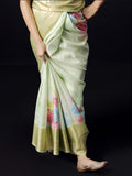Green mist Kanjivaram floral print saree