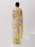 Bright lemon abstract floral saree
