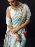 Summer green Kanjivaram floral print saree